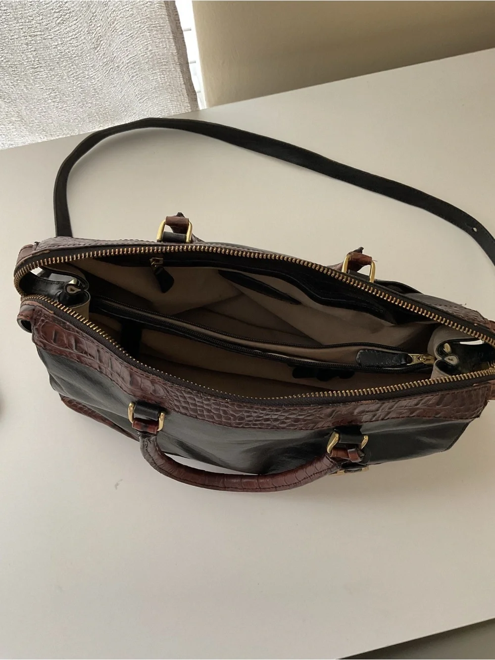 Brahmine leather satchel and brown Croc Embossed leather handbag Repair